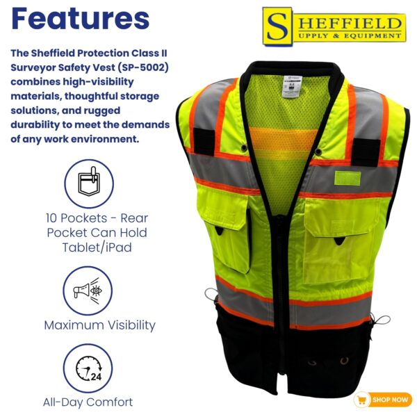 Sheffield Protection Class II Surveyor Safety Vest- SP-5002 - Image 2