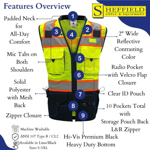Sheffield Protection Class II Surveyor Safety Vest- SP-5002 - Image 3