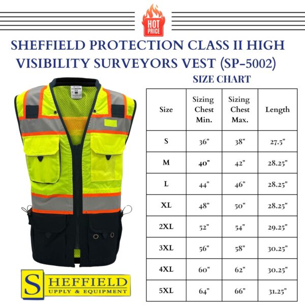 Sheffield Protection Class II Surveyor Safety Vest- SP-5002 - Image 6