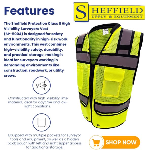 Sheffield SP-5004 Class II High Visibility Safety Vest - Image 3