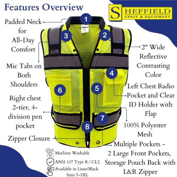Sheffield SP-5004 Class II High Visibility Safety Vest - Image 2
