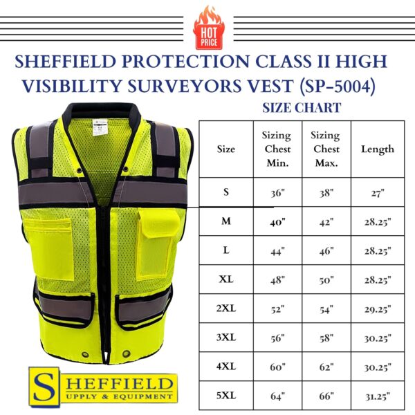 Sheffield SP-5004 Class II High Visibility Safety Vest - Image 6